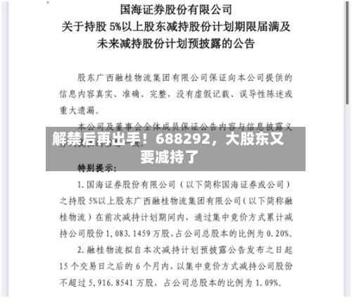 解禁后再出手！688292，大股东又要减持了-第1张图片