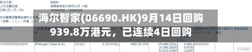 海尔智家(06690.HK)9月14日回购939.8万港元	，已连续4日回购-第1张图片