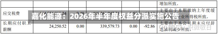 嘉化能源:2026年半年度权益分派实施公告-第1张图片