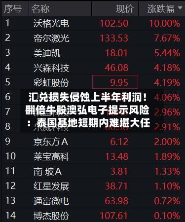 汇兑损失侵蚀上半年利润!翻倍牛股澳弘电子提示风险:泰国基地短期内难堪大任-第1张图片